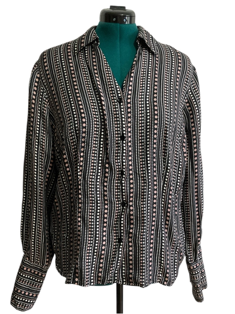 Style & Co. 100% Silk Polka Dot Stripe Button Down Blouse